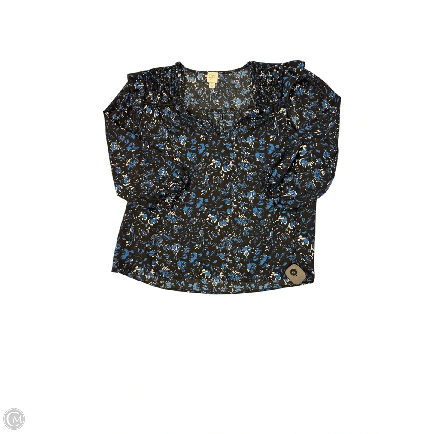 Blouse 3/4 Sleeve By Clothes Mentor In Black & Blue, Size: S