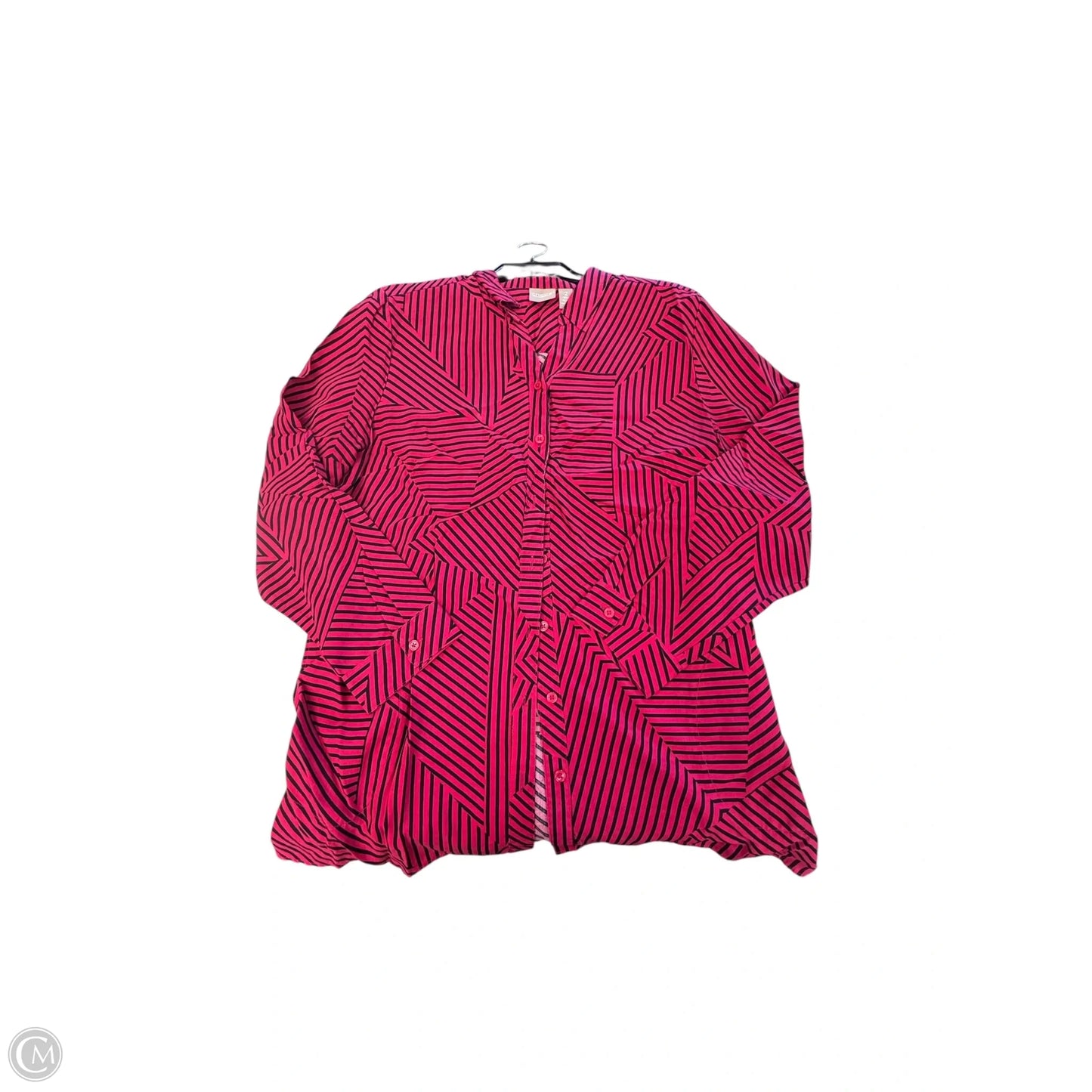 Blouse Long Sleeve By Chicos In Black & Pink, Size: Xl