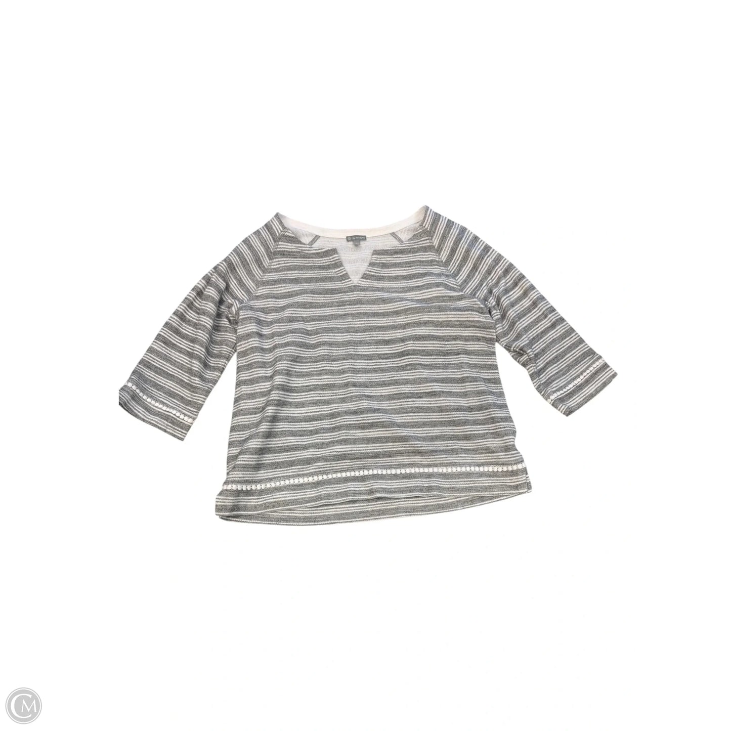 Top Long Sleeve By Talbots In Grey & White, Size: L