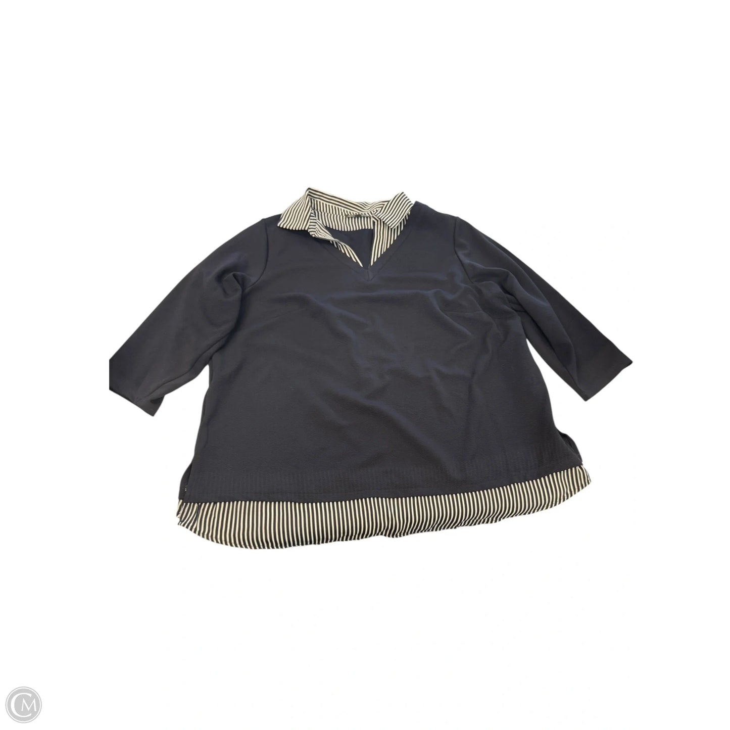 Top 3/4 Sleeve By Adrianna Papell In Navy, Size: 1x