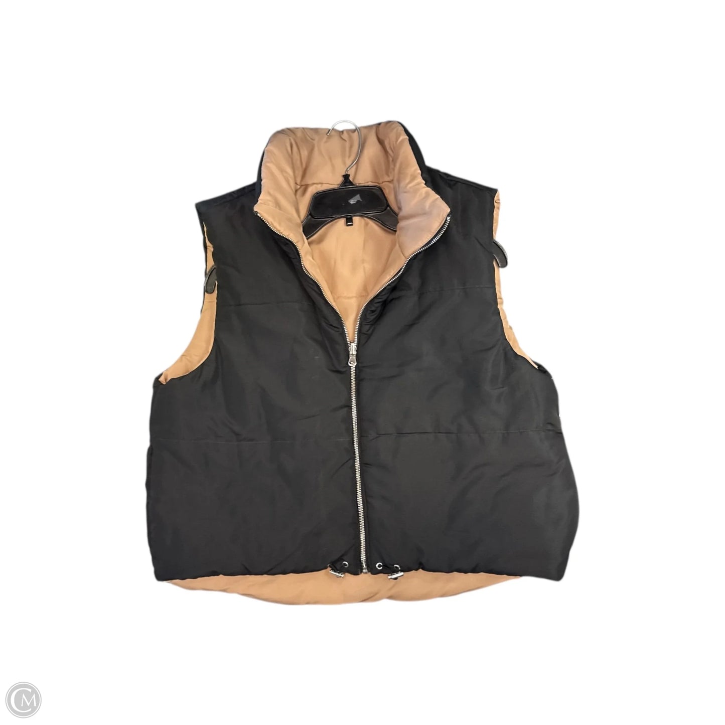 Vest Puffer & Quilted By Clothes Mentor In Black & Tan, Size: L