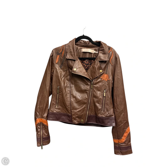 Jacket Moto Leather By Cmb In Brown, Size: 12
