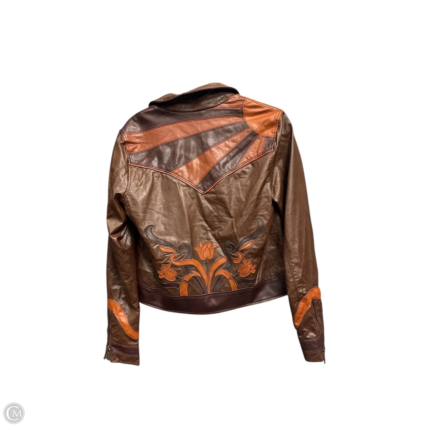 Jacket Moto Leather By Cmb In Brown, Size: 12