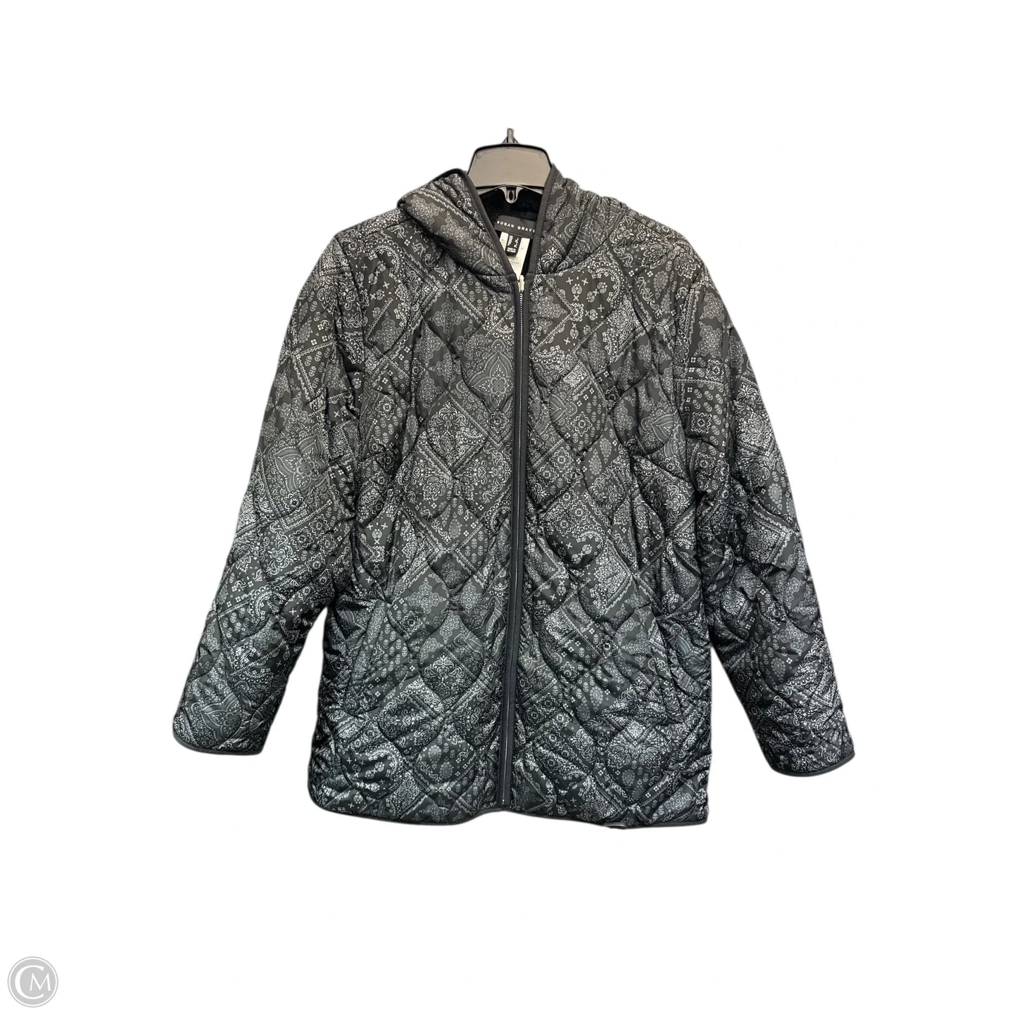 Jacket Puffer & Quilted By Susan Graver In Black & Grey, Size: L
