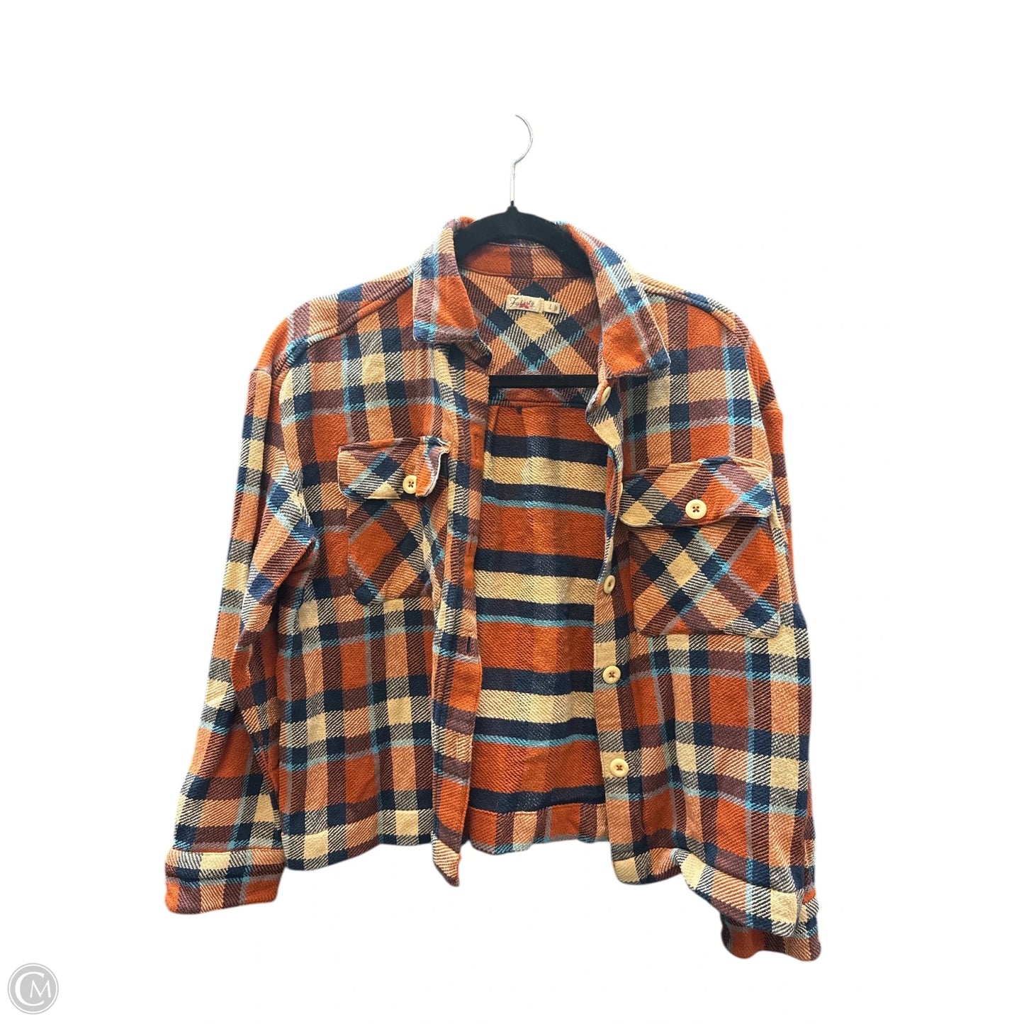 Jacket Shirt By Faherty In Orange & Tan, Size: S