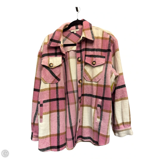 Jacket Shirt By Veveret In Pink & Tan, Size: L