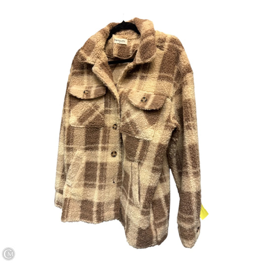 Jacket Shirt By Impressions In Tan, Size: L