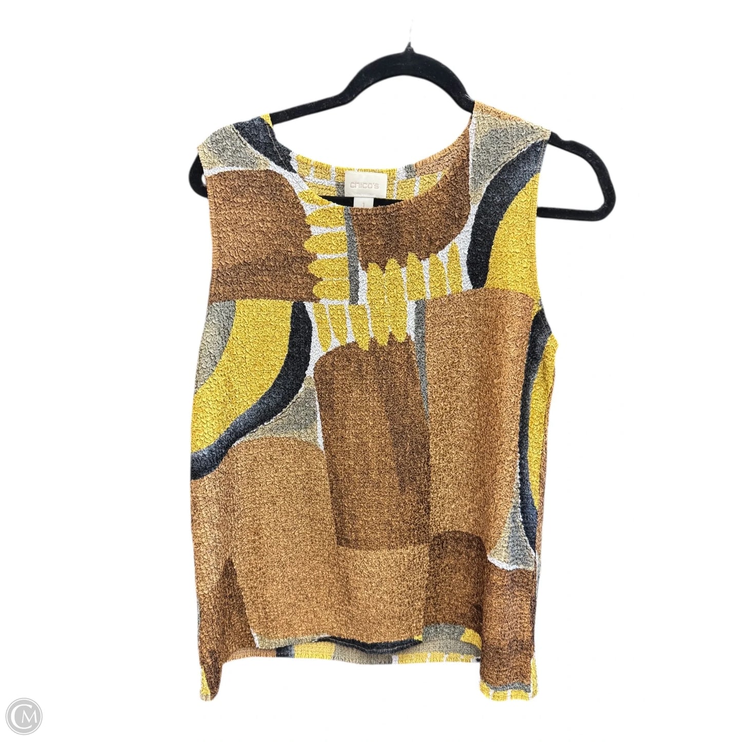 Top 2pc Long Sleeve By Chicos In Brown & Yellow, Size: M