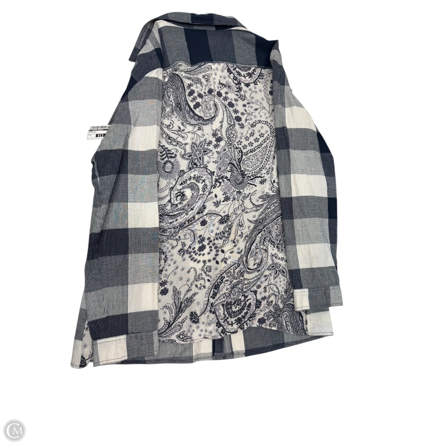 Blouse Long Sleeve By Clothes Mentor In Blue & White, Size: L