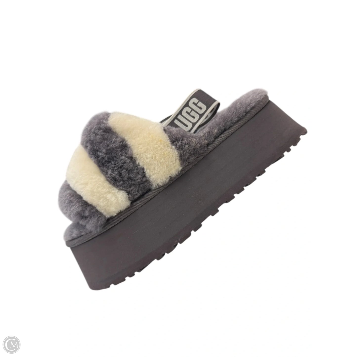 Slippers Designer By Ugg In Grey & White, Size: 7