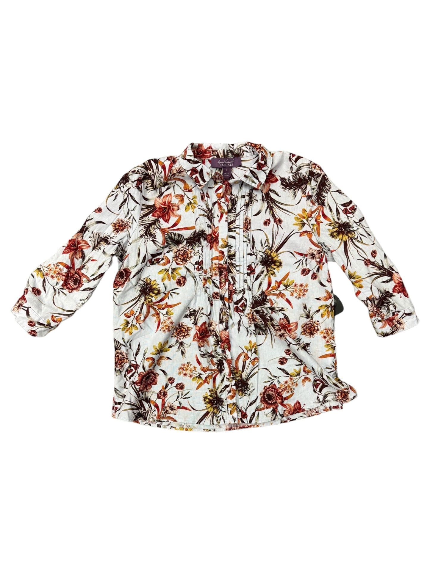 Floral Print Blouse 3/4 Sleeve Gloria Vanderbilt, Size M