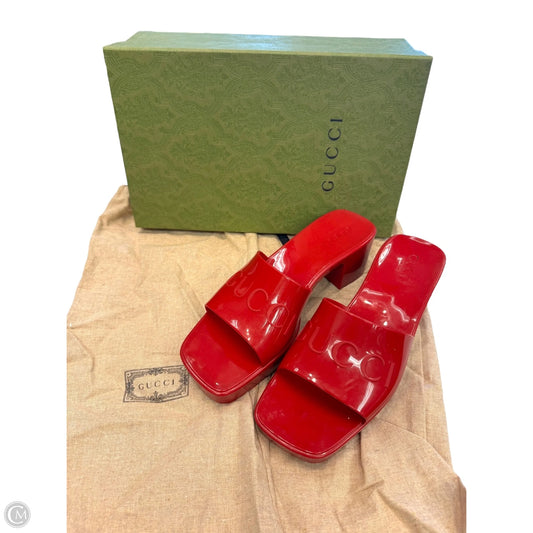 Sandals Luxury Designer By Gucci In Red, Size: 38