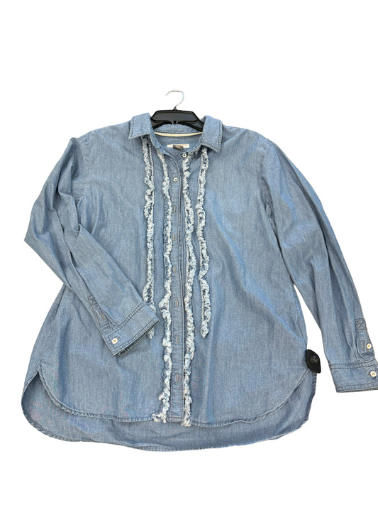 Top Long Sleeve By Pilcro In Blue Denim, Size: M