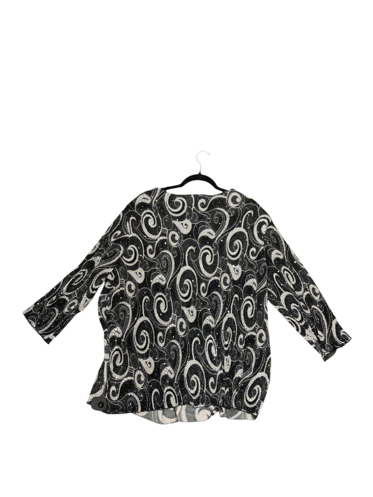 Blouse Long Sleeve By Essentials In Black & White, Size: 4x