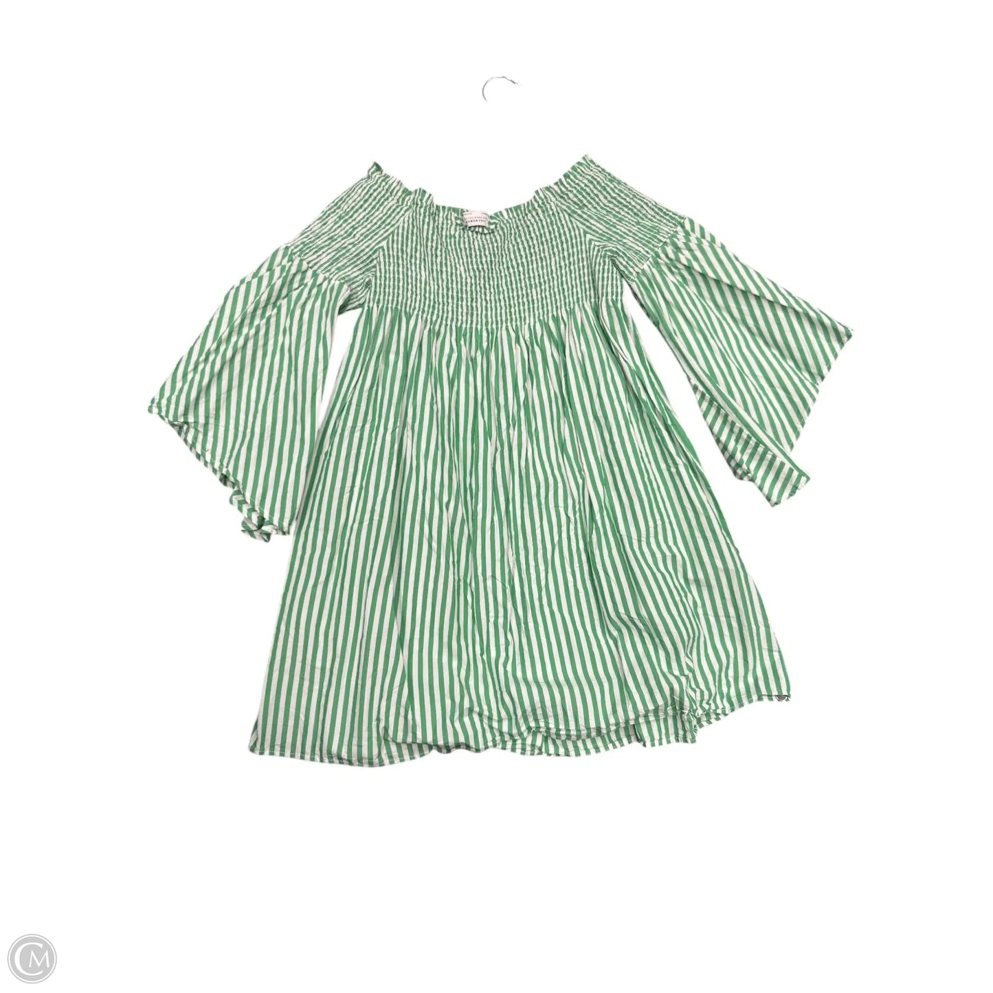 Blouse Short Sleeve By Zara In Green & White, Size: M