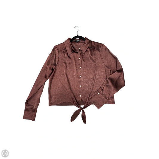 Blouse Long Sleeve By Pleione In Brown, Size: M