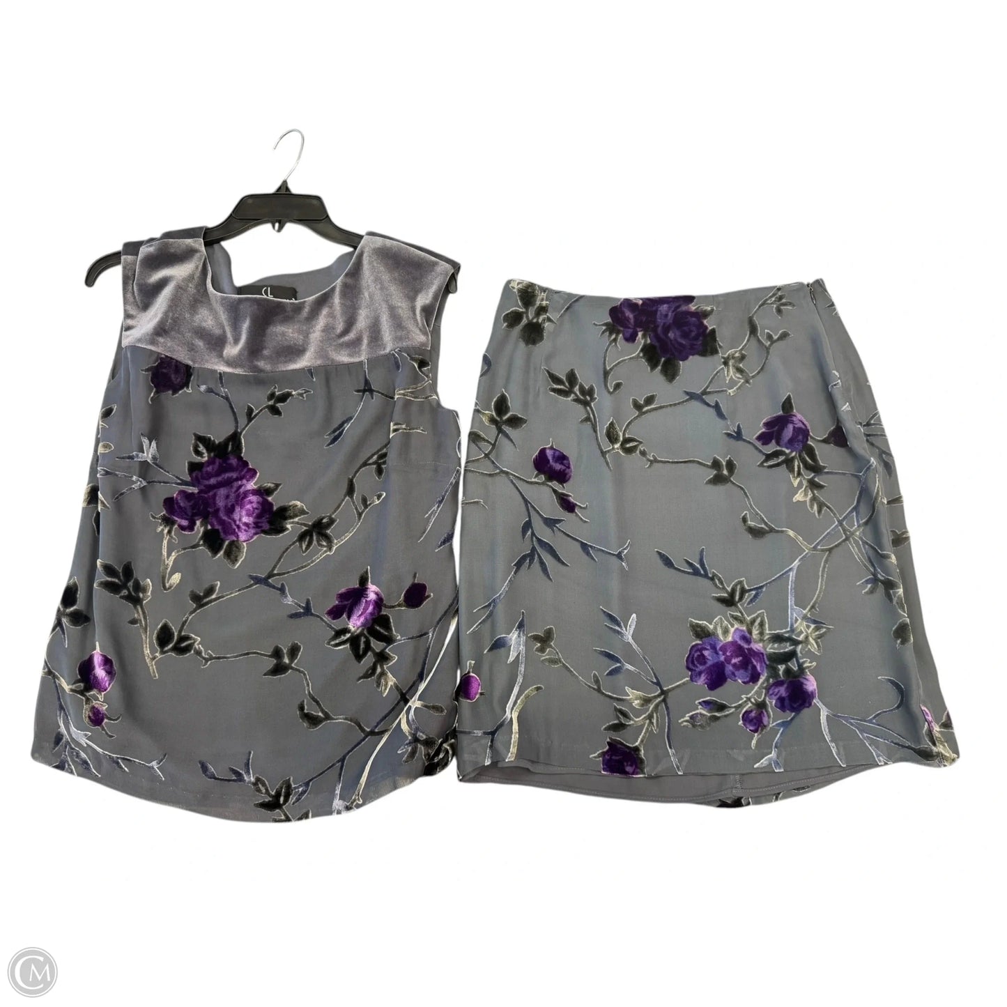 Skirt Set 2pc By Carole Little In Grey & Purple, Size: 12