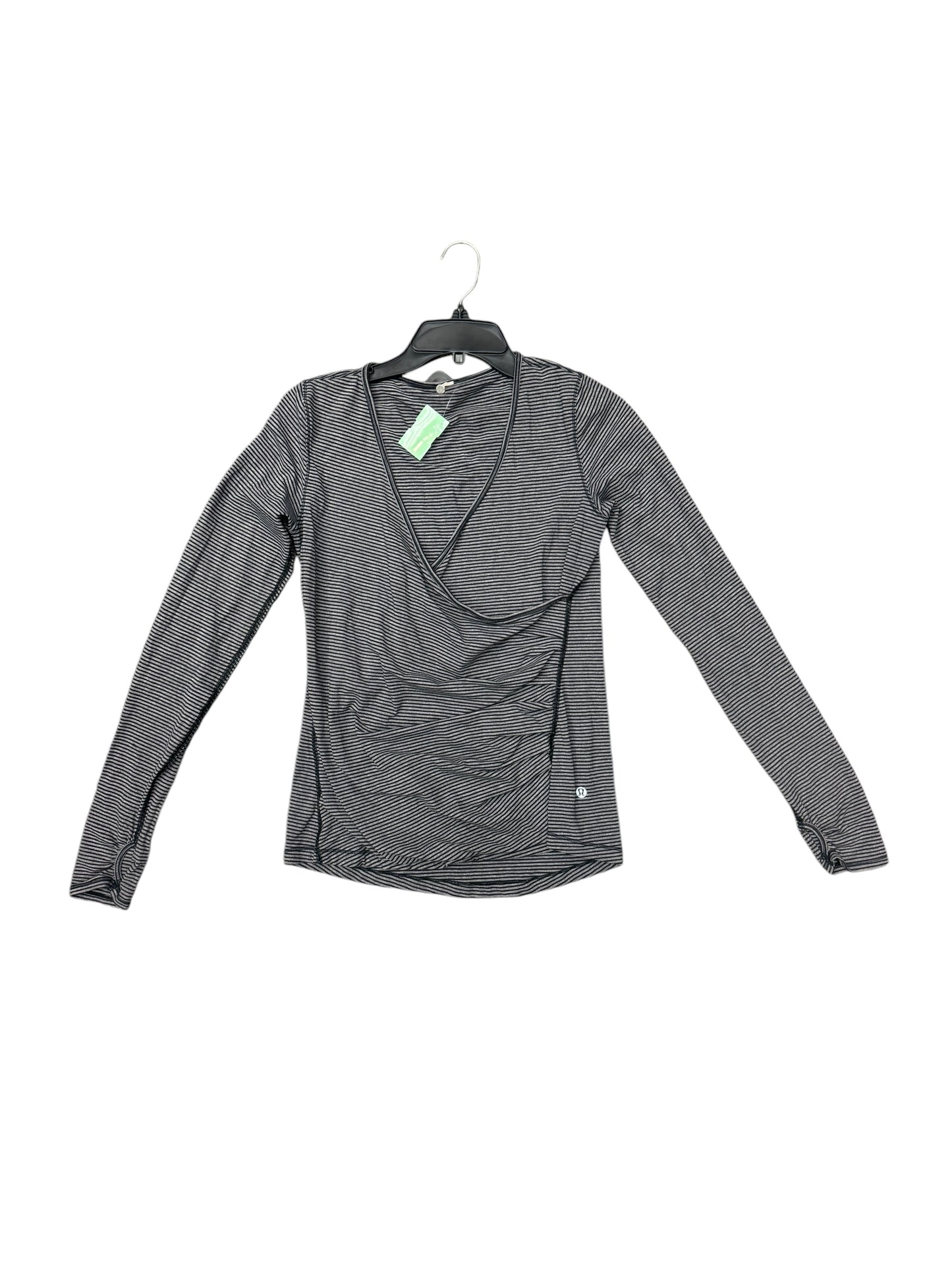 Athletic Top Long Sleeve Collar By Lululemon In Black & Grey, Size: M