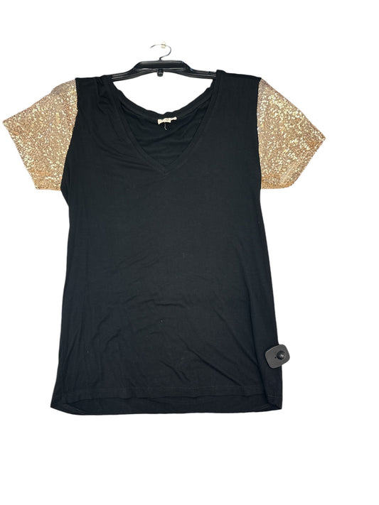 Top Short Sleeve By Pol In Black & Gold, Size: S