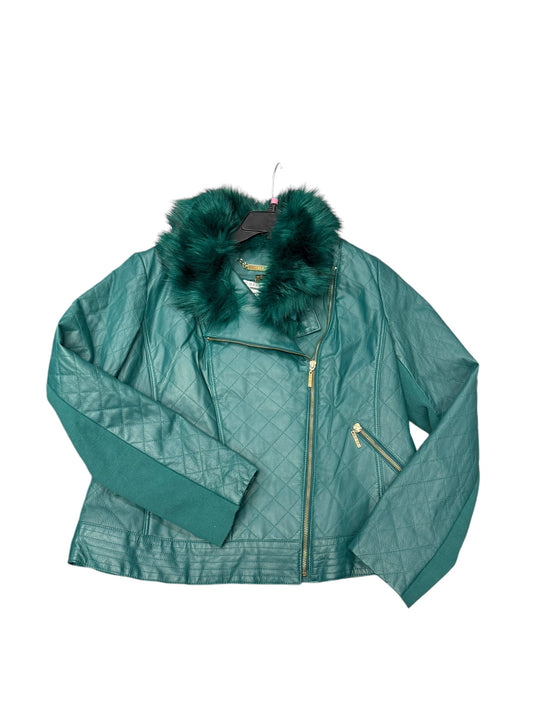 Jacket Faux Fur & Sherpa By Iman Hsn In Teal, Size: Xl