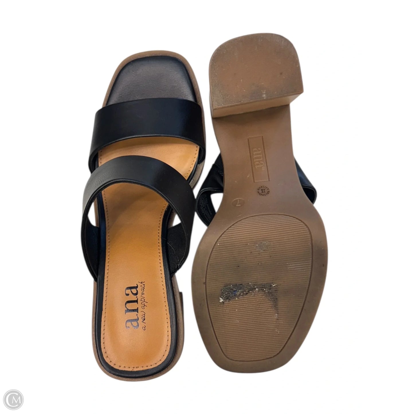 Sandals Heels Block By Ana In Black & Brown, Size: 7