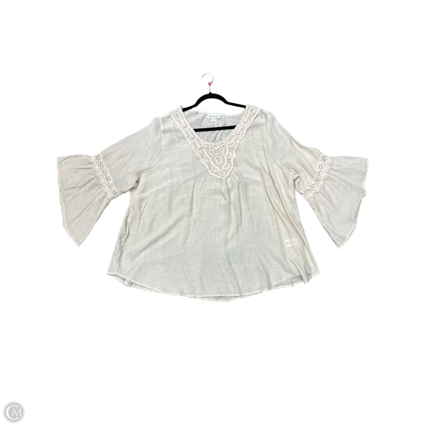 Top 3/4 Sleeve By Westport In Beige, Size: 3x