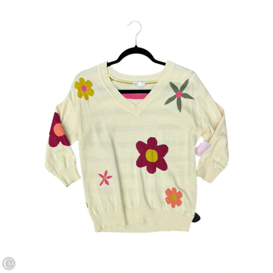 Top 3/4 Sleeve By Clothes Mentor In Cream & Pink, Size: Xs
