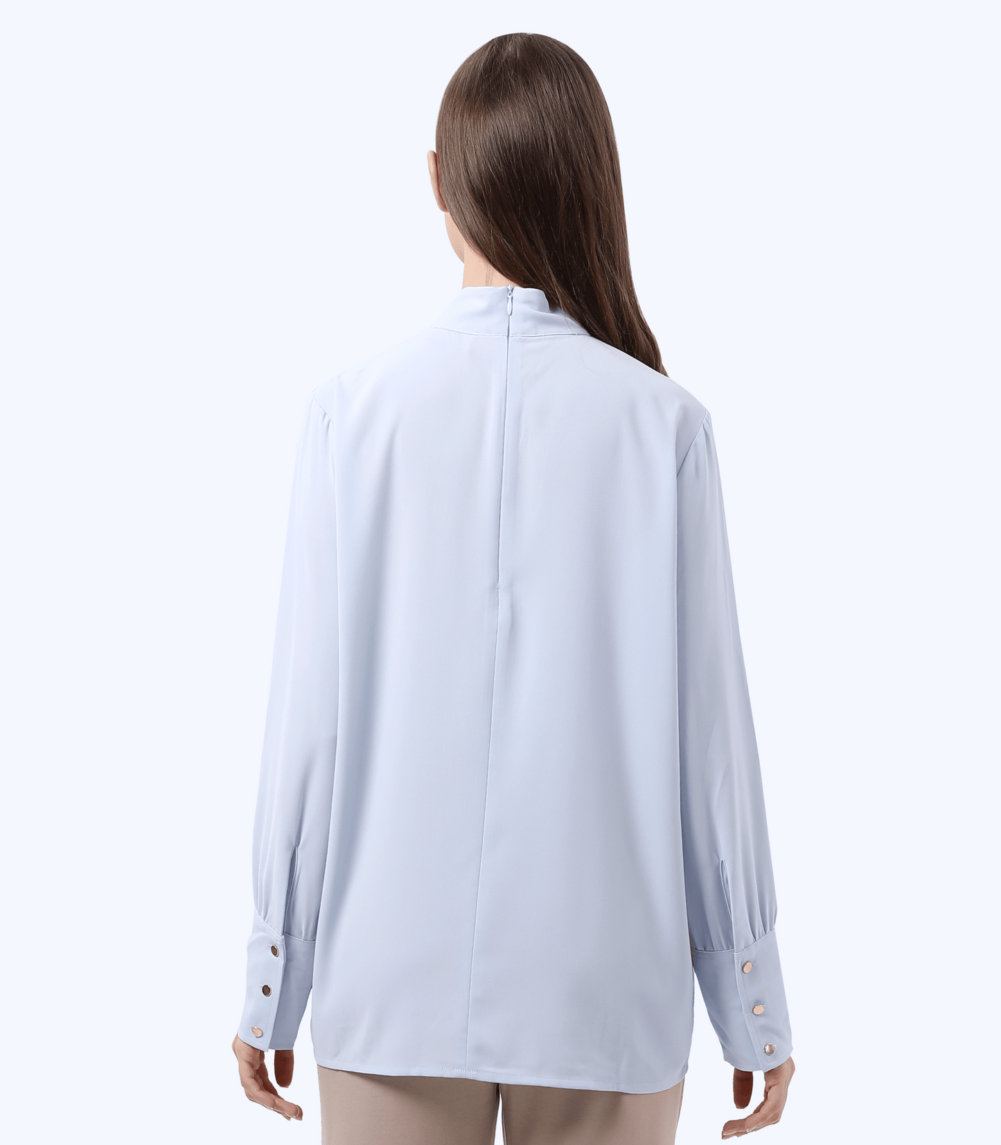 Sky Blue Long Sleeve Mock Neck Maternity Blouse