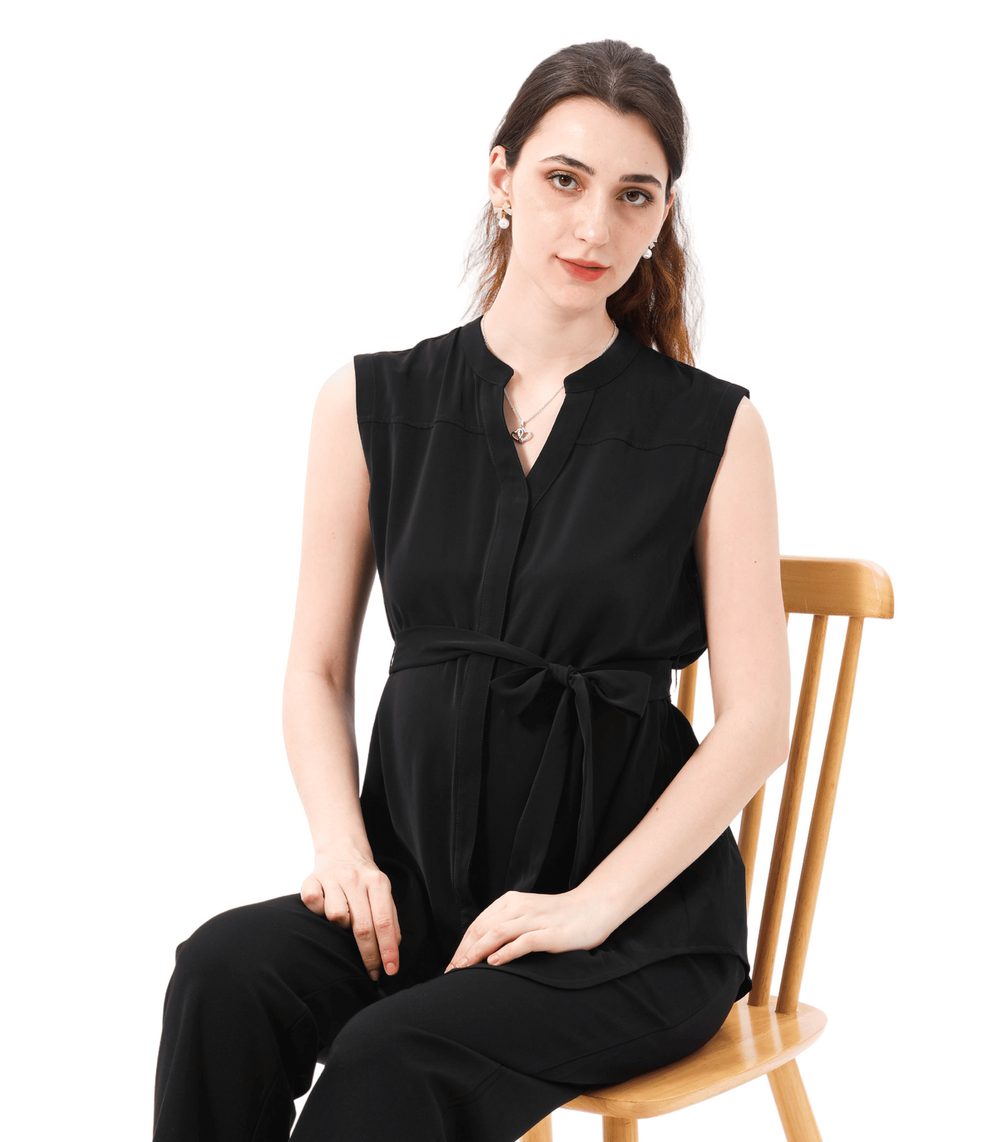 V-Neck Sleeveless Tie Front Maternity Blouse