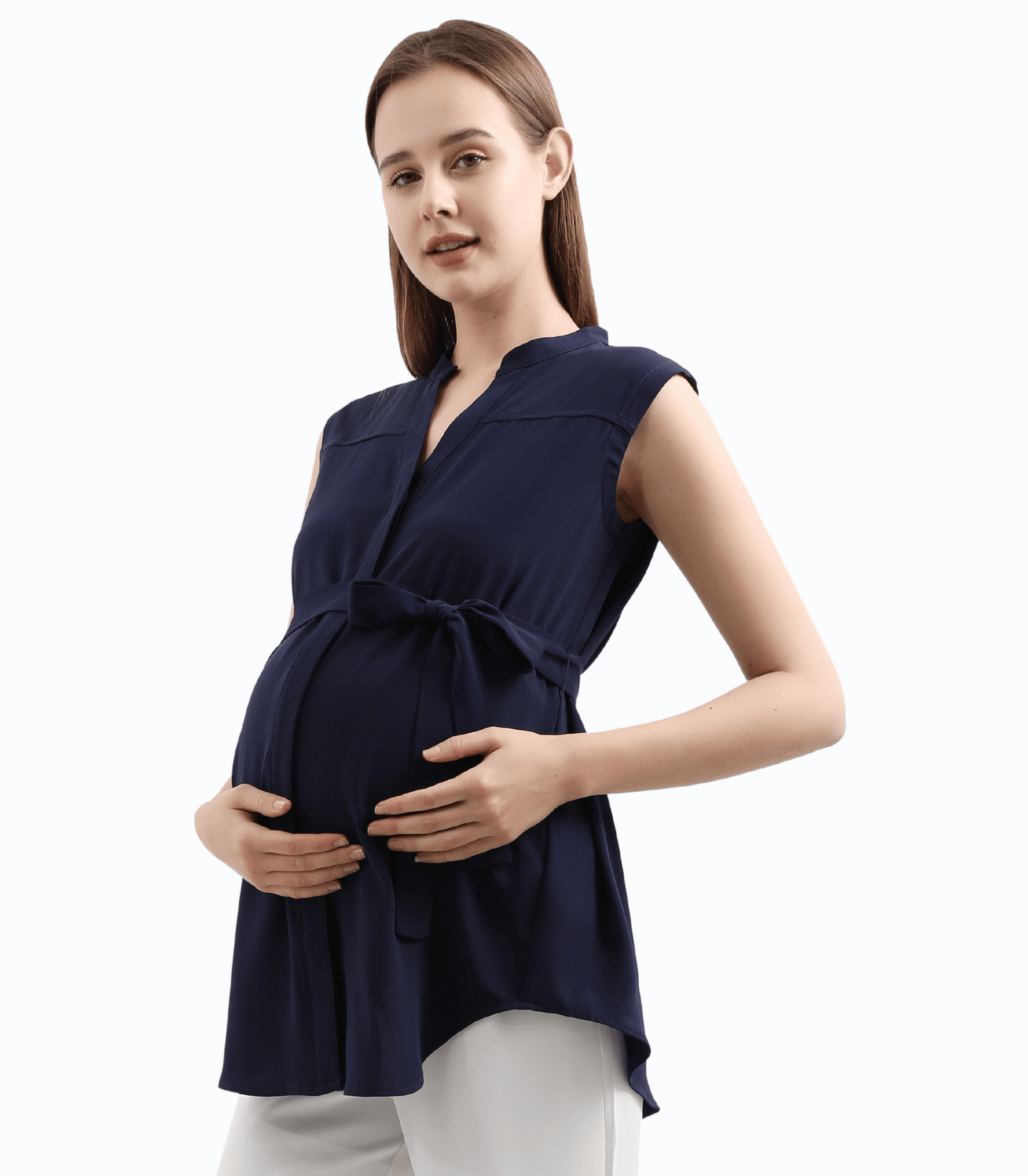 V-Neck Sleeveless Tie Front Maternity Blouse